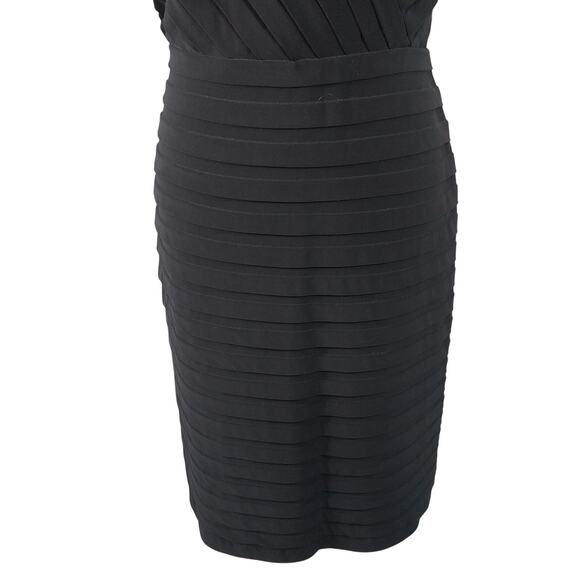 ADRIANNA PAPELL! BLACK STRETCH PETIT-PLEAT/MINI TIERED CRISS-CROSS DRESS! SZ 14 - Picture 4 of 11